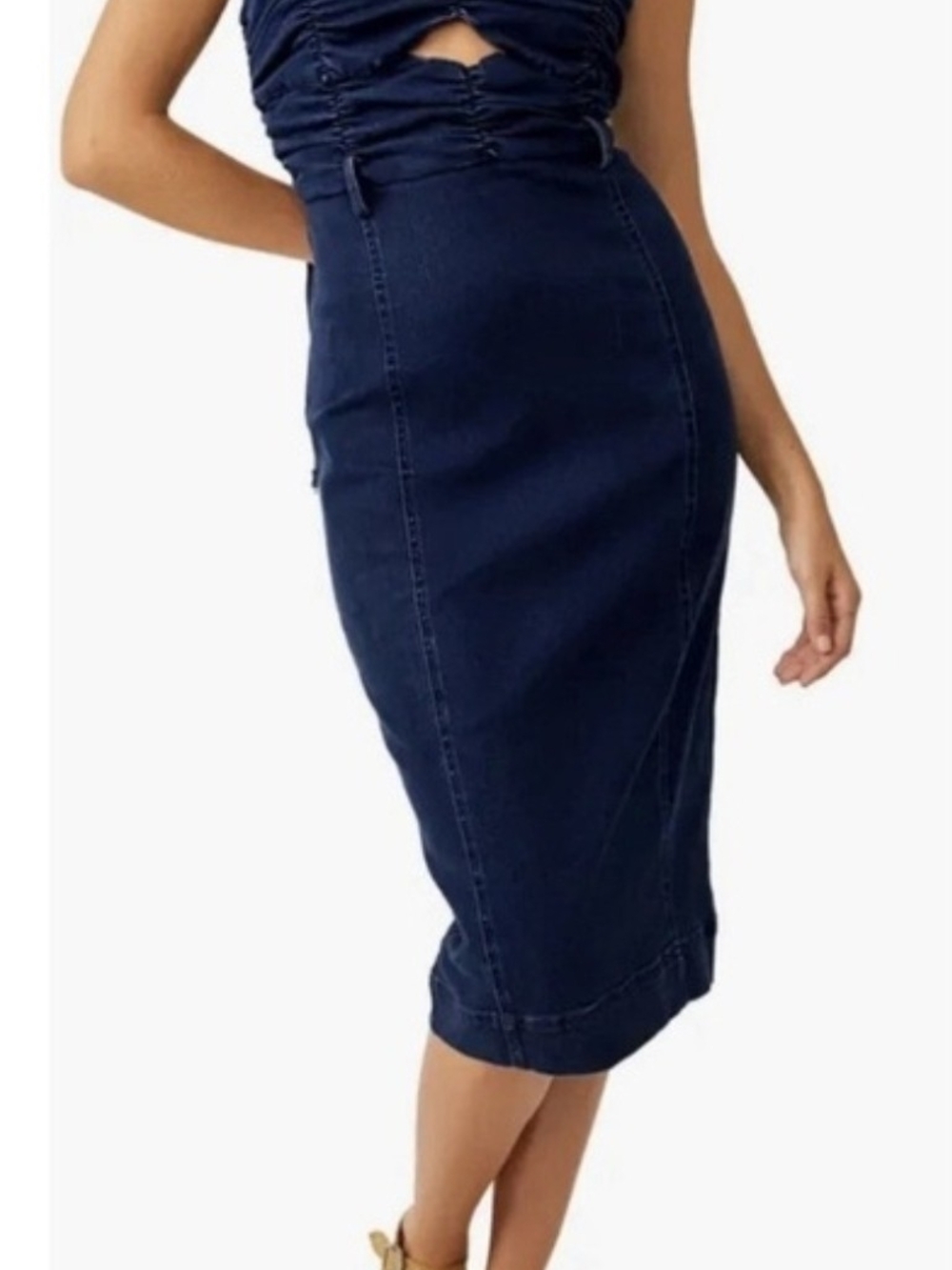 Free People Serenity Ruched Denim Midi Dress
